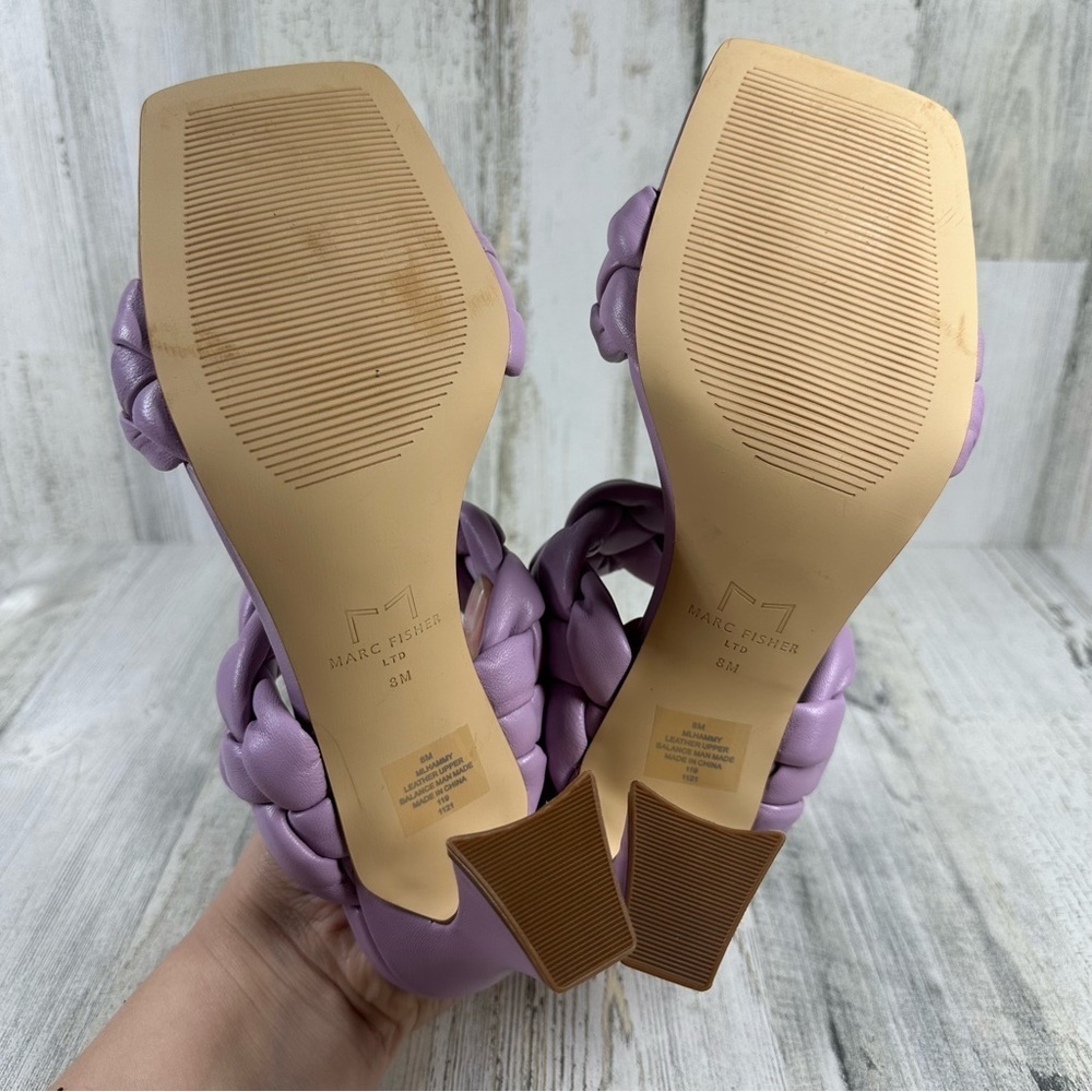 Marc Fisher Heeled Sandals Women's 8 Lilac Purple Braided Leather Hammy - Picture 2 of 7